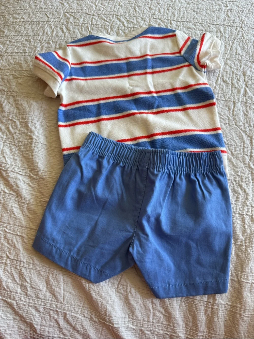 carter’s Striped Cream, Blue & Red Knit Top with Blue Shorts Set